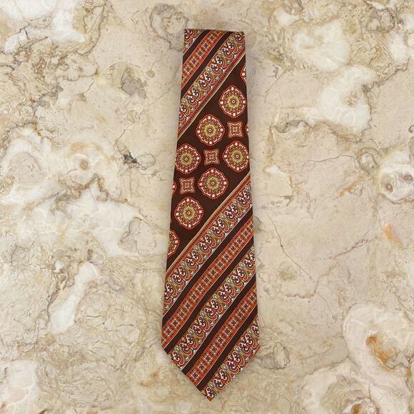 Vintage Lanvin 1970’s Wide Tie Brown Orange Tan - Picture 3 of 7